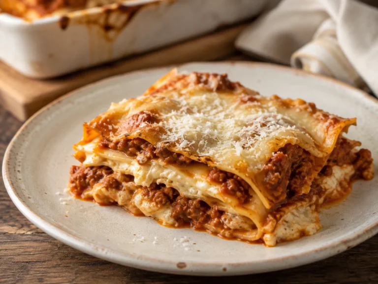Lasagna napoletana della nonna con ragù, ricotta, salsiccia e fior di latte